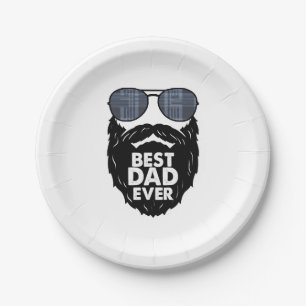 Best Dad ever beard bearded Dad sunglasses black Paper Plate