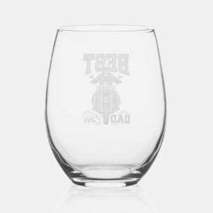 Best Dad Ever Biker Vintage Engraving T-Shirt_1 Stemless Wine Glass