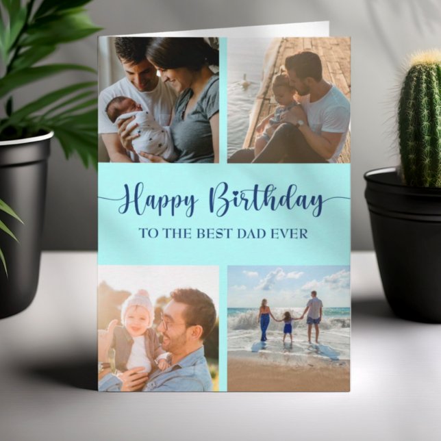 Best Dad Ever Birthday Card Photo Collage Blue (Creator Uploaded)