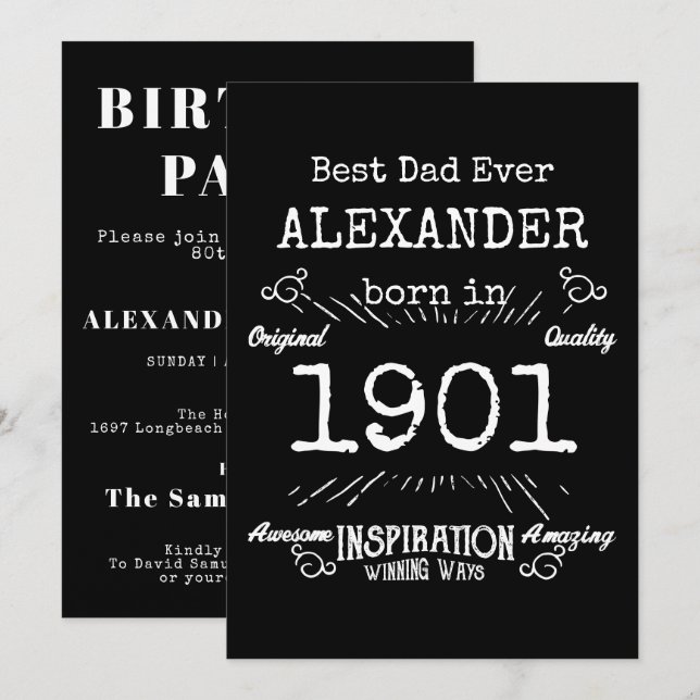 Best Dad Ever Birthday Name Year Vintage Invitation (Front/Back)