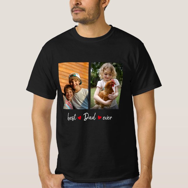 Best Dad Ever Black 2 Photo Custom  T-Shirt (Front)