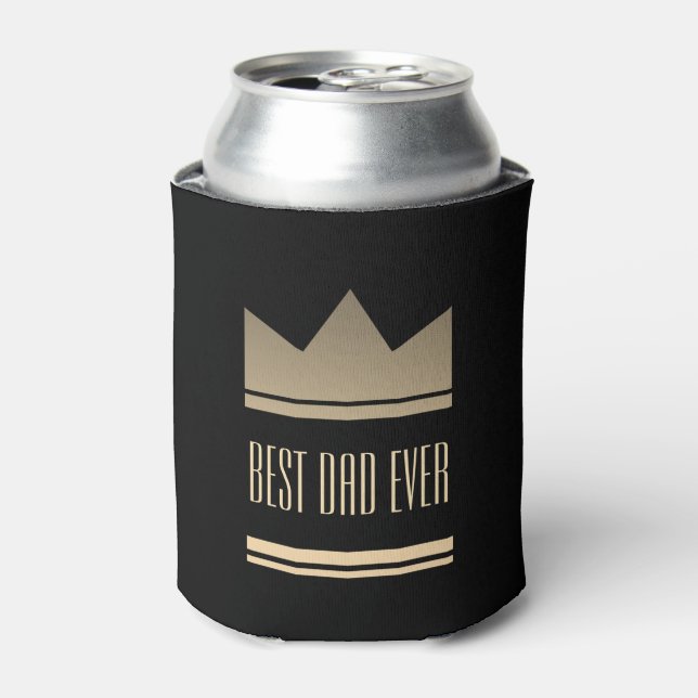 Best Dad Ever Black and Gold King Crown Modern Can Cooler (Can Front)