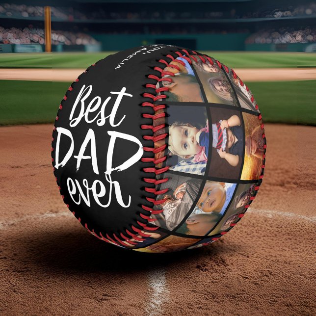 Best Dad Ever Black Father`s Day 6 Photo Collage Baseball (Creator Uploaded)