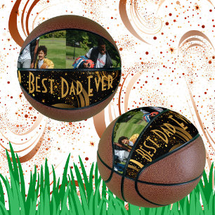 Best Dad Ever Black Gold Leafy Swirls Modern Photo Basketball