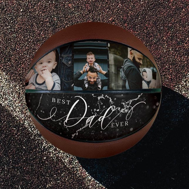 Best Dad Ever Black Marble Fathers Day Collage Basketball (Creator Uploaded)