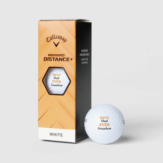 Best Dad Ever Black Orange Typography Personalised Golf Balls (Packaging)