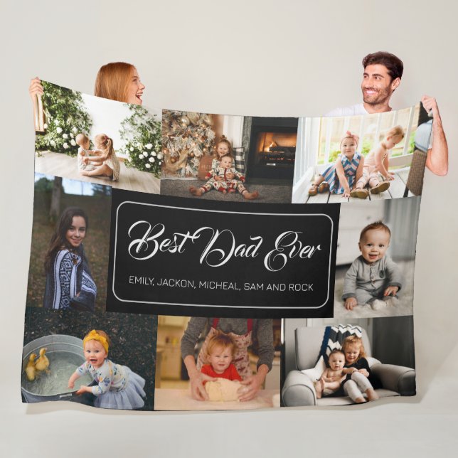 Best Dad Ever Black Photo Collage Fleece Blanket (In Situ)