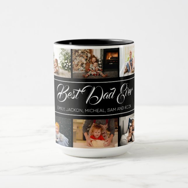 Best Dad Ever Black Photo Collage Mug (Center)