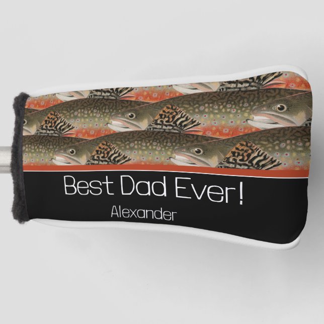 Best Dad Ever Black Rust Fisherman fly fishing  Golf Head Cover (Front)