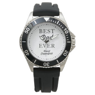 Best Dad Ever Black Silver Custom Name Watch