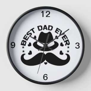 Best Dad Ever Black White Hat Moustache Clock