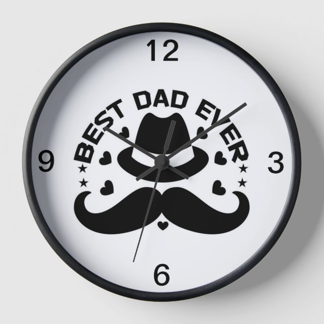 Best Dad Ever Black White Hat Moustache Clock (Front)