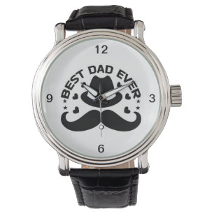 Best Dad Ever Black White Hat Moustache Watch
