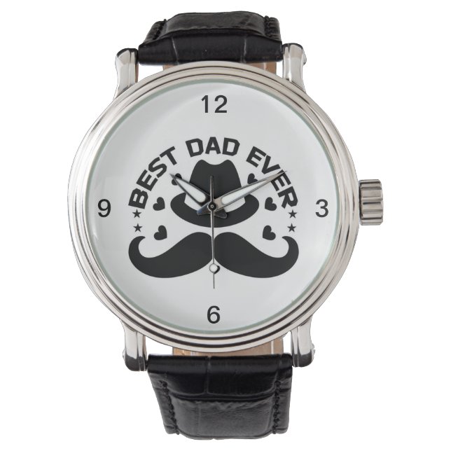 Best Dad Ever Black White Hat Moustache   Watch (Front)