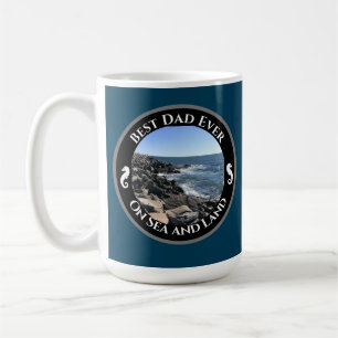 Best Dad Ever Blue Atlantic Ocean Rocky Seashore C Coffee Mug