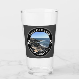 Best Dad Ever Blue Atlantic Ocean Rocky Seashore Glass