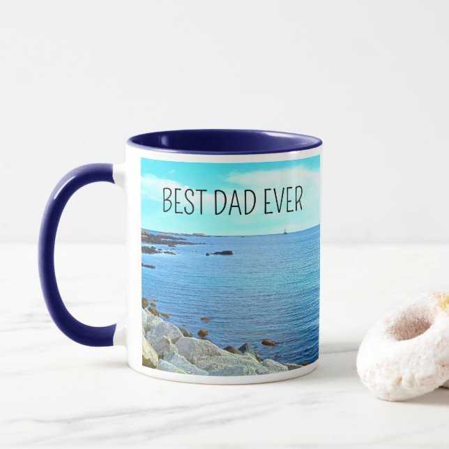  Best Dad Ever Blue Ocean Photo Azure Sky Mug (With Donut)