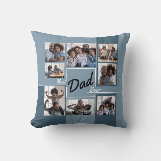 Best Dad Ever Blue Photo Collage Father’s Day Cushion (Front)