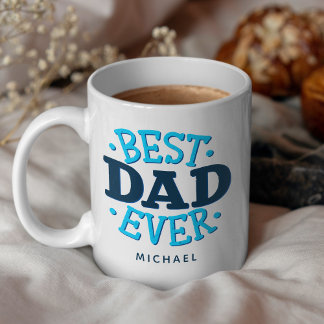 Best Dad Ever Blue Retro Typography Personalised Coffee Mug