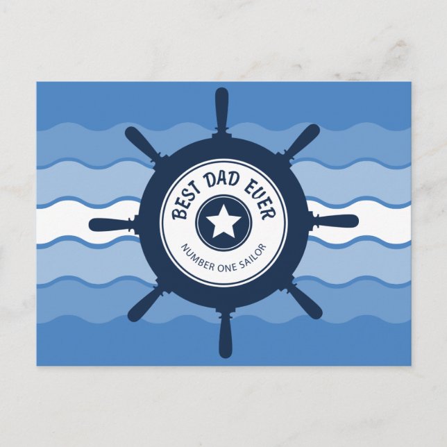 Best Dad Ever Blue Ships Wheel and Waves Postcard (Front)