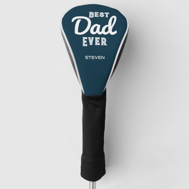 Best Dad Ever Blue White Typography Personalised Golf Head Cover (Front)