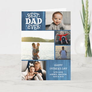 Best Dad Ever Blue Wood 5 Photo Father's Day Card