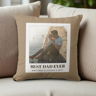 Best Dad Ever Brown Modern Minimalist Unique Photo Cushion