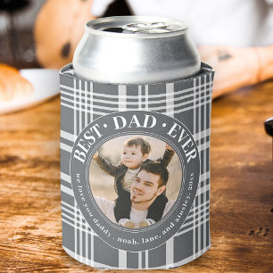 Best Dad Ever Buffalo Plaid Custom Photo Fathers Can Cooler