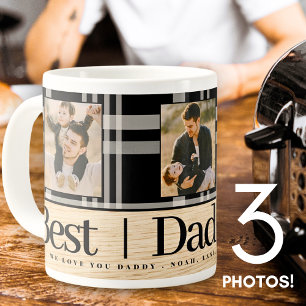 Best Dad Ever Buffalo Plaid Wood Photo Fathers Day Coffee Mug