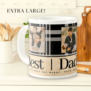 Best Dad Ever Buffalo Plaid Wood Photo Fathers Day Large Coffee Mug
