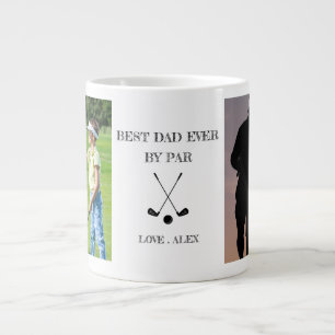 BEST DAD EVER BY PAR custom 2 photo Large Coffee Mug