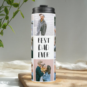 Best Dad Ever Calligraphy Photo Collage Thermal Tumbler
