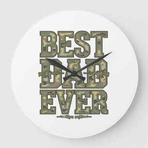 Best Dad Ever Camo Vintage Engraving Design_1 Large Clock