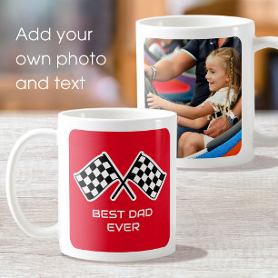 Best Dad Ever Chequered Flags Custom Photo Red Coffee Mug