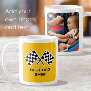 Best Dad Ever Chequered Flags Custom Photo Yellow Coffee Mug
