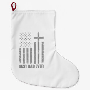 Best Dad Ever Christian Patriotic Dad USA Flag Fat Large Christmas Stocking