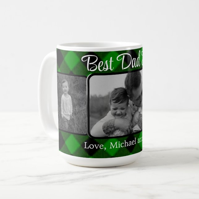 Best Dad ever Christmas classic green Plaid  Coffee Mug (Front Left)