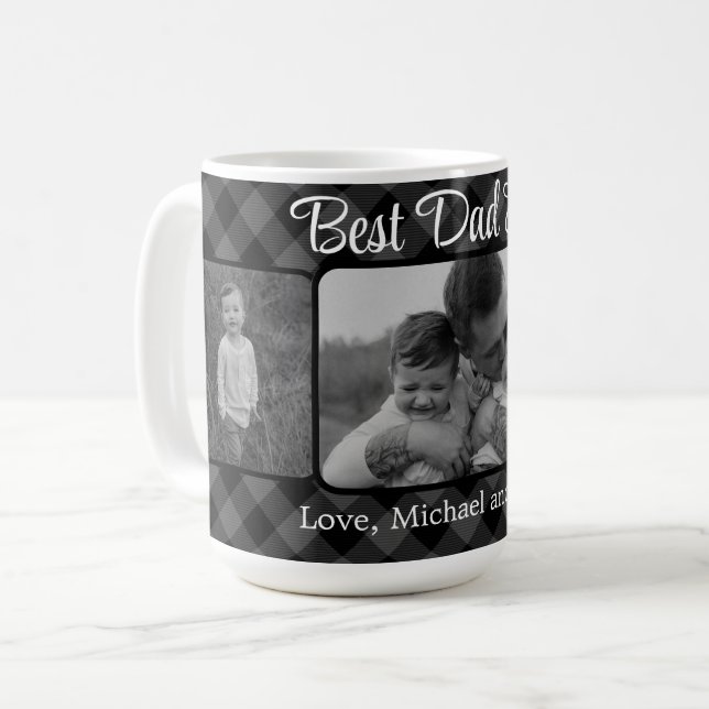 Best Dad ever Christmas classic grey Plaid pattern Coffee Mug (Front Left)