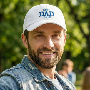 Best Dad Ever Classic Blue Typography White Embroidered Hat