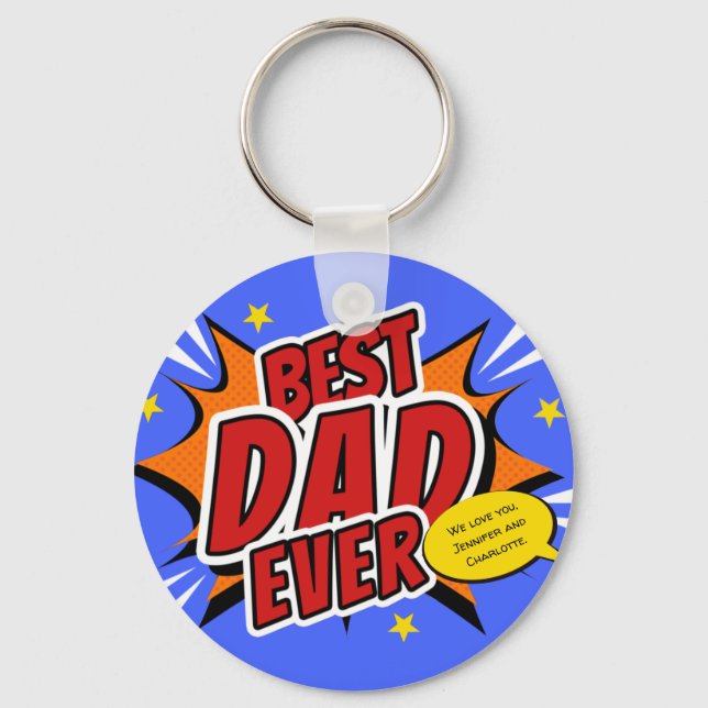 Best Dad Ever Comic Superhero Fathers Day Key Ring (Front)