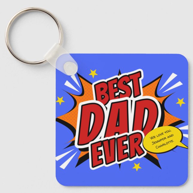 Best Dad Ever Comic Superhero Fathers Day Key Ring (Front)