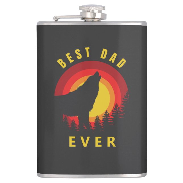"Best Dad Ever" Coyote Wolf Sunrise Hip Flask (Front)