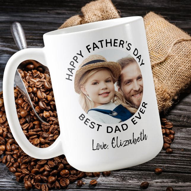 Best DAD Ever Custom 2 Photo Happy Father's Day Coffee Mug (Creator Uploaded)