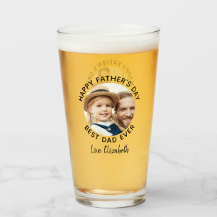 Best DAD Ever Custom 2 Photo Happy Father's Day Glass