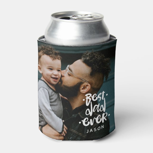 Best Dad ever Custom 2 Photos Name Gift for Dad  Can Cooler (Can Front)