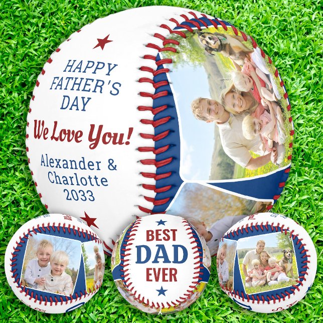 Best DAD Ever Custom 4 Photo Happy Father's Day   Baseball (Creator Uploaded)