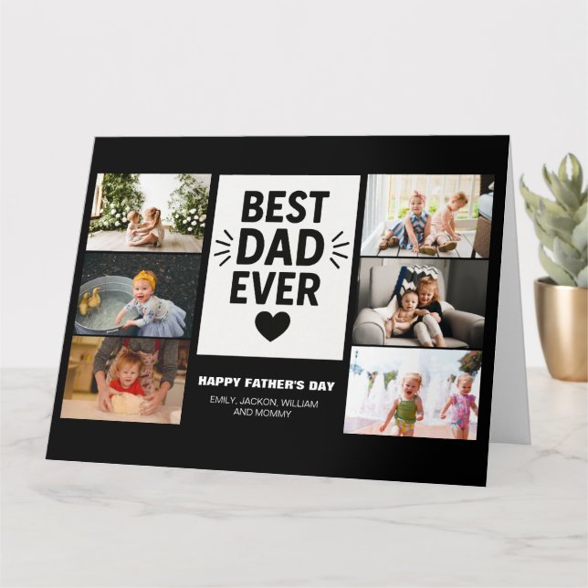 Best Dad Ever Custom 6 Photo Collage  Card (Small Plant)