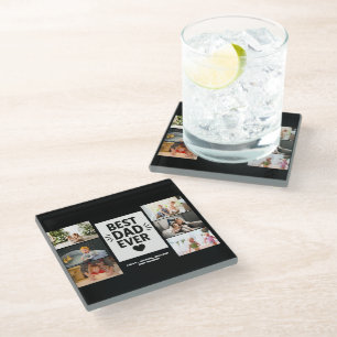 Best Dad Ever Custom 6 Photo Collage  Glass Coaster