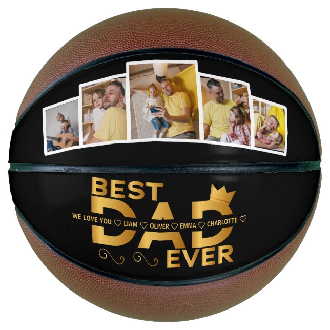 Best Dad Ever Custom Family 5 Photo With Names Basketball (Front)