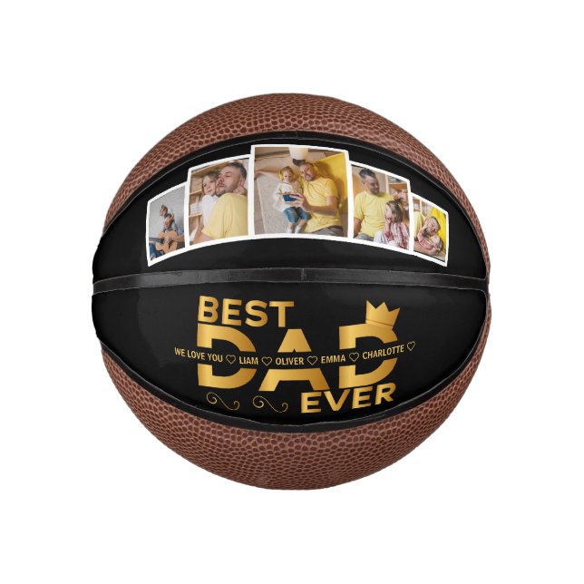 Best Dad Ever Custom Family 5 Photo With Names Mini Basketball (Front)